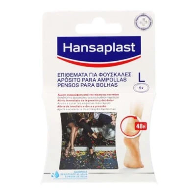 Abbildung von Hansaplast SOS Blasenpflaster groß (1 x 5 Stück), transparente Pflaster für sofortige Linderung von Druckschmerzen, Ferse und Ballen