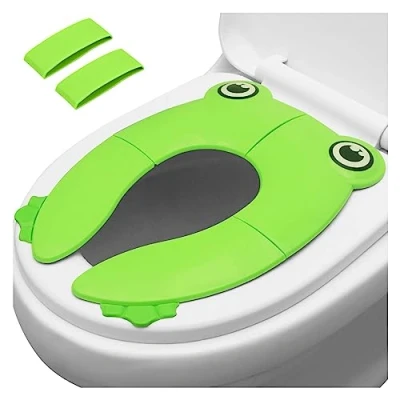 Abbildung von PandaEar Toilettensitzbezug Faltbarer Toilettentrainer für Kinder Tragbar Reise Toilettensitz WC Sitzbezüge mit Rutschfesten Silikonkissen Recycelbarer Töpfchen Grün