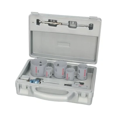 Abbildung von Bosch 9x PRO Multi Material Power Change Plus Lochsäge Set Blasform Etui (für Weichholz, Trockenbauwand, Ø 20 64 mm, Professional Zubehör Bohrmaschine/Schrauber)