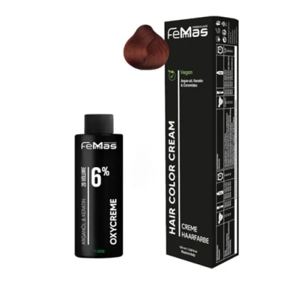 Abbildung von Femmas Haarfarbe Set Kupfer I Hair Color Cream 100ml + Oxycreme 6% Permanente Haar Coloration Entwickler Schonend &amp; langanhaltend Salon für Zuhause