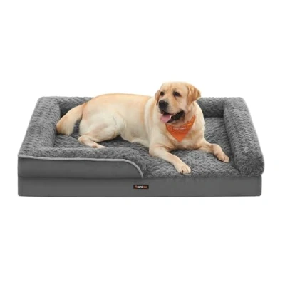 Abbildung von Feandrea Orthopädisches Hundebett für große Hunde, wasserdichtes Hundesofa mit abnehmbarem Plüsch Bezug, 106 x 81 18 cm, schiefergrau PGW253G02