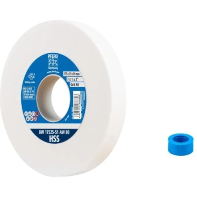 Abbildung von PFERD Schleifbockscheibe HSS, 175x25x51mm, A80, 39009701 Mittelharte Schleifscheibe zum Schärfen von HSS Bohrern, mit Reduzierhülse (32mm)