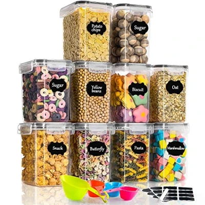 Abbildung von GoMaihe 1.6L Vorratsdosen 10 Set, Aufbewahrungsbox Küche Luftdicht Behälter aus Plastik Mit Deckel, Vorratsgläser zur Aufbewahrung von Nudeln, Müsli, Reis, Mehl, und für futter Haustiere, MEHRWEG