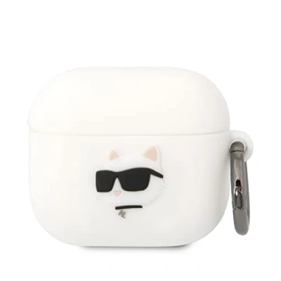 Abbildung von Karl Lagerfeld KLA3RUNCHH Hülle für Airpods 3 Weiß Silicone Choupette Head 3D