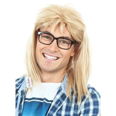 Abbildung von Allaura Garth Perücke &amp; Brille Set Waynes World Kostüm Halloween Herren blond
