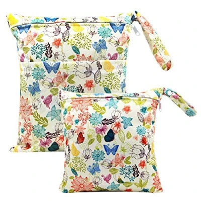 Abbildung von FenFang Windeltasche, 2 Stück Wetbag Kindergarten Nassbeutel Stoffwindeln Organiser Beutel Nasstaschen Stoff Wickeltasche Taschen Wasserdicht Wiederverwendbar (Schmetterling)
