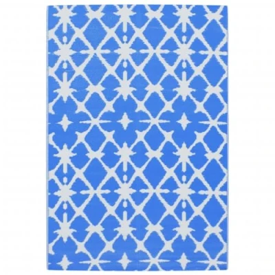 Abbildung von vidaXL Outdoor Teppich, Gartenteppich Beidseitig, Balkonteppich Terrassenteppich UV beständig, Läufer Teppich für Balkon Terrasse, Blau Weiß 140x200cm PP
