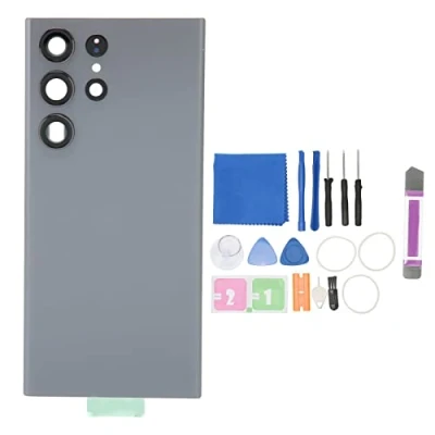 Abbildung von Ersatz Rückseitenglas für Galaxy S23 Ultra, Türgehäuse Rückseitenabdeckung mit Vorinstalliertem Kameraobjektiv Reparatur Tool Kit, Einfache Installation (Grau)
