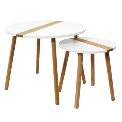 Abbildung von HOME DECO FACTORY Couchtische, rund, zweifarbig, Relief, Weiß, 2 Stück, Holzwerkstoff, Small 40 x cm Tall 60 48