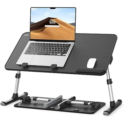 Abbildung von Tisch, Betttisch, SAIJI Laptop Ständer,Frühstückstablett, 5 Höhen, 4 Winkel, Stabiler Klapptisch für Bett Sofa Schreibtisch, bis zu 17&#039;&#039; (60 * 33cm Schwarz)
