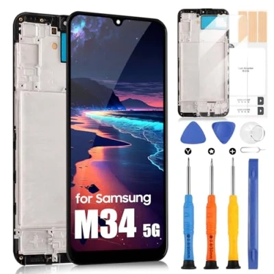 Abbildung von LCD Bildschirm für Samsung Galaxy M34 5G Display SM M346B M346B/DS Touchscreen Digitazer Assembly Ersatz mit Reparatur Kit (Schwarz