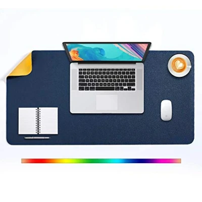 Abbildung von Mausepad XL, Große Mausmat, DOBAOJIA Laptop Schreibtischmatte, Schreibtischunterlage, Büro Schreibtisch Pad, Schreibblock, Doppelseitige Verwendung PU Leder Wasserdicht 80 x 40cm (Marineblau/Gelb)