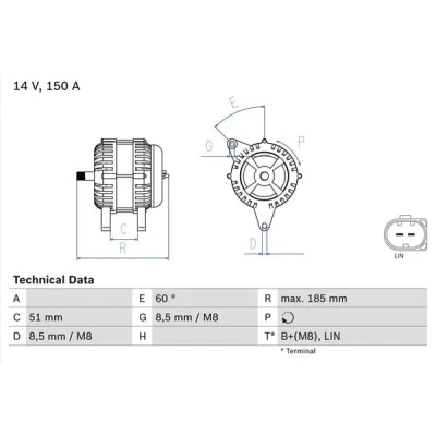 Abbildung von BOSCH 0 986 048 380 Lichtmaschine 14V 150A FORD: MONDEO 4 Turnier, Galaxy Mk2 MPV, S Max Mk1