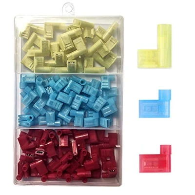Abbildung von Gebildet 100Stück 90Grad Nylon Isolierte Stecker, Vollisoliert Flagge Weiblich Schnell Anschlüsse, Flaggenspaten Crimp Anschlussklemmen Weiblichen 12 10 AWG/ 22 14 AWG (Rot 40, Blau Gelb 20)