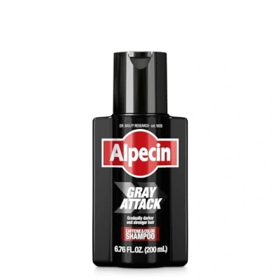 Abbildung von Alpecin Grey Attack Koffein &amp; Farbe Shampoo für Männer 1x 200ml Allmählich dunkleres und volleres Haar Natürlich aussehender Farbeffekt sichtbar weniger graues Gegen dünner werdendes