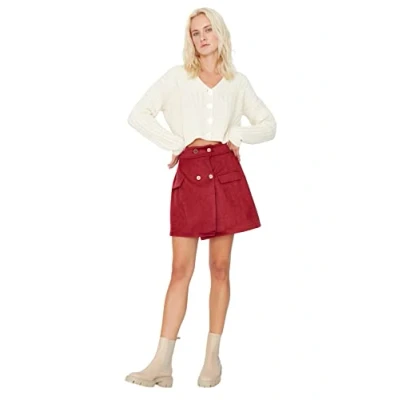 Abbildung von Trendyol Women&#039;s Damen Mini A Linie Eng Gestrickt Rock Skirt, Burgundy, XS