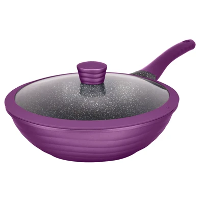 Abbildung von KING Wok &quot;NEW WAVE&quot;, Aluminiumguss, Induktion, Antihaftbeschichtung, Glasdeckel mit Silikonrand, 28 cm