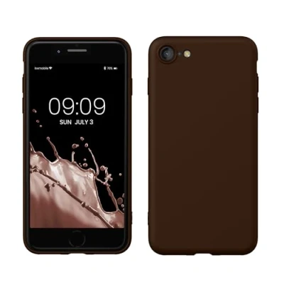 Abbildung von kwmobile Hülle kompatibel mit Apple iPhone SE (2022) / (2020) 8 7 gummierte TPU Silikon Handyhülle Schutzhülle für kabelloses Laden Case in Chocolate