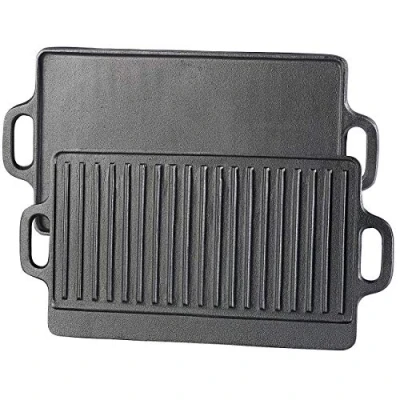 Abbildung von Rosenstein &amp; Söhne Gussgrillplatte: Gusseiserne Wende Grillplatte für Ofen, Herd Grill, 46 x 23 cm (Gusseisen Grillplatten, Holzkohlegrill, Grillspiesse)