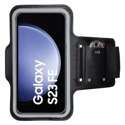 Abbildung von CoverKingz Sportarmband für Samsung Galaxy S23 FE Armtasche mit Schlüsselfach Oberarm Halterung Sport Laufarmband Handy Armband Schwarz