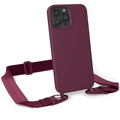 Abbildung von EAZY CASE Handykette Silikon mit Karabiner kompatibel iPhone 13 Pro Max Handyhülle breitem Umhängeband, Handykordel Silikon, Hülle, Kette für Smartphone, Band, Beere Clips Berry
