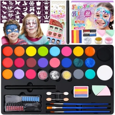 Abbildung von KIMIGO Kinderschminke Set,Make Up Theaterschminke für Halloween Fasching Karneval,23 Farben Schminkpalette,Halloween Schminke,Halloween Karneval Schmink Kinder und Erwachsene