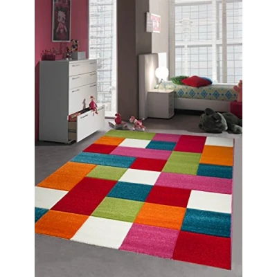 Abbildung von CARPETIA Kinderteppich Spielteppich Kinderzimmer Teppich Karo bunt türkis orange weiss rot pink Größe 120x170 cm
