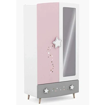 Abbildung von habeig Kleiderschrank Himmelssterne #441 rosa/weiß Mädchen Kinderzimmer