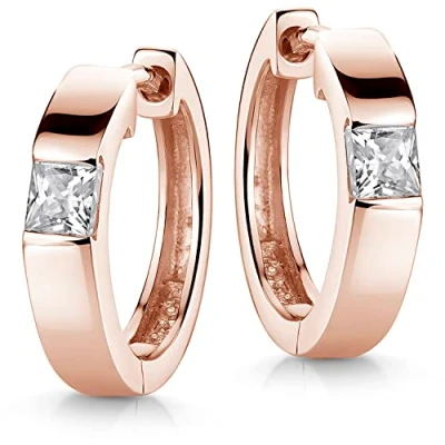 Abbildung von Materia Paar Creolen Damen Klappcreolen Rosegold Zirkonia Weiß Ø17mm SO 432, Sterlingsilber, rosevergoldet