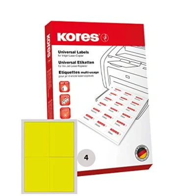 Abbildung von Kores Farbige Universal Etiketten, 105 x 148.5 mm, 100 Blatt, gelb