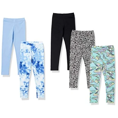 Abbildung von Amazon Essentials Mädchen Leggings, 5er Pack, Aquablau/Batik/Blau/Herzen/Schwarz, 5 Jahre