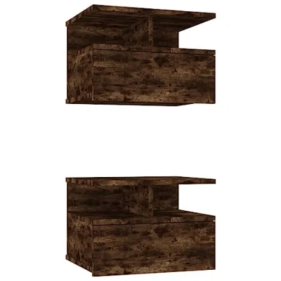 Abbildung von vidaXL 2X Nachttisch Hängend Wand Nachtschrank Nachtkonsole Nachtkommode Wandschrank Hängeschrank Räuchereiche 40x31x27cm Holzwerkstoff