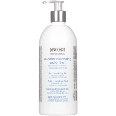 Abbildung von Entfernt das Make up, reinigt und pflegt die Haut Mizellares Flussigkeit 3in1 500 ml BINGOSPA