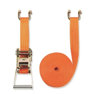 Abbildung von Braun Spanngurt 4000 daN, zweiteilig, für Profis, nach DIN EN 12195 2, Farbe Orange, 8 M Länge, 50 mm Bandbreite, mit Ratsche und Klauenhaken