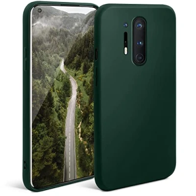 Abbildung von Moozy Minimalist Series Silikon Hülle für OnePlus 8 Pro, Dunkelgrün Mattes Finish, Dünne, Weiche TPU Handyhülle Schutzhülle