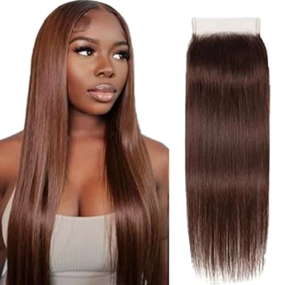 Abbildung von Tuheerst Closure Human Hair 4x4 Lace Straight Real Chocolate Brown Bresilienne Cheveux Humain for Woman 26 Inch