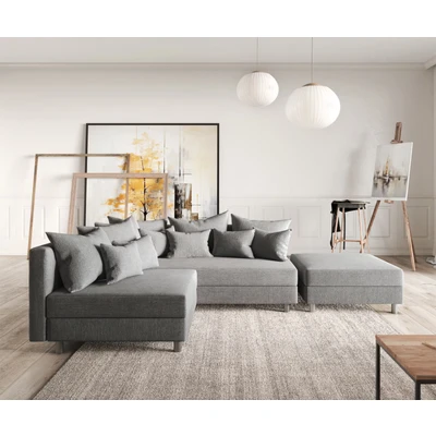 Abbildung von Ecksofa Clovis Grau Flachgewebe Hocker Ottomane Rechts Modulsofa