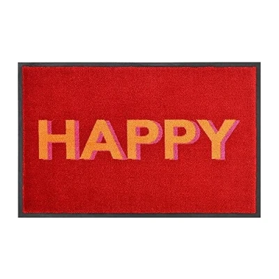 Abbildung von Gift Company Washables Fussmatte Happy Polyamid/Gummirücken rot 75x50cm