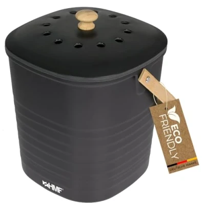 Abbildung von HMF Nachhaltiger Biomülleimer Küche, Geruchsdichter Komposteimer mit Deckel 6 Liter Schwarz