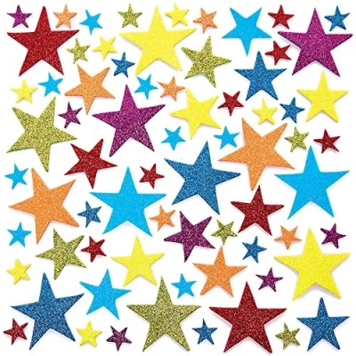 Abbildung von Baker Ross FC750 Glitzer Sterne Moosgummi Sticker 210 Stück, Großpackung Sternchen Schaumstoff Aufkleber für Kinder zum Basteln, Gestalten und Dekorieren
