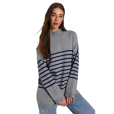 Abbildung von Trendyol Damen Regular fit Basic Turtleneck Knitwear Sweater Pullover, Grey, M