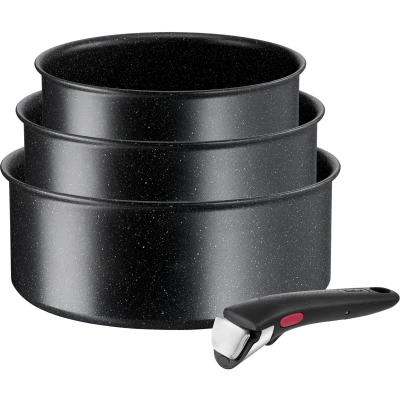 Abbildung von Tefal Topf Set &quot;L39996 Ingenio Black Stone&quot;, Aluminium, (Set, 4 tlg., je 1 Stielkasserolle Ø 16/18/20 cm, abnehmbarer Griff), Antihaft, Thermo Signal, Griff, alle Herdarten, Induktion