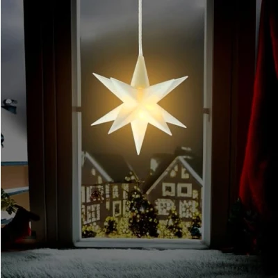 Abbildung von 3D LED Stern warm weiß beleuchet 12 cm Weihnachtsstern Dekoration in mit 6 Stunden Timer Deko Leuchtstern WeihnachtenAdvent Winter Batterie betrieben