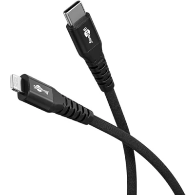 Abbildung von goobay USB C auf Lightning 60W / 0,5m Flexibles Textilkabel 480 Mbits Ladekabel C/Supersoft/Schnellladekabel Apple Kabel/USB Typ Stoffkabel/Schwarz 74514