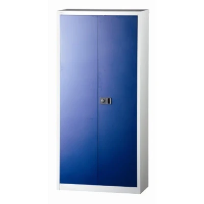 Abbildung von BISLEY Flügeltürenschrank Universal, 4 Fachböden, 5 OH, Metall, 505 Korpus Lichtgrau, Fronten Oxfordblau, 40 x 91.4 195 cm