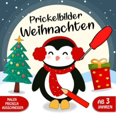 Abbildung von Prickelbilder Weihnachten: Prickelset Kinder ab 3 Weihnachten Basteln, Prickeln, Malen und Ausschneiden Prickelblock für Jungen Mädchen, Bastelbuch Jahren