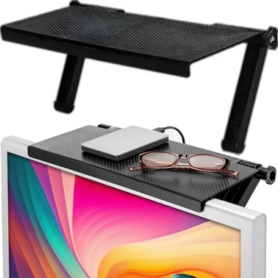 Abbildung von Retoo Bildschirm Oberes Regal TV Top 35x16,5 cm Wandregal Wandboard Schweberegale Freischwebend Büroregal Board für Deko Bilderrahmen Bücher Bilder Wohnzimmer Schlafzimmer Schwarz