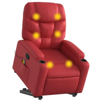Abbildung von vidaXL Massagesessel, Sessel mit Aufstehhilfe, Relaxsessel Liegefunktion Vibrationsfunktion, Fernsehsessel Liegesessel Aufstehsessel, Rot Kunstleder