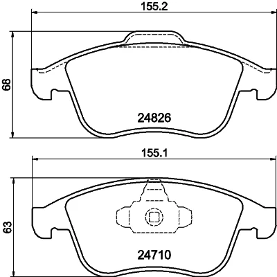 Abbildung von HELLA 8DB 355 014 591 Bremsbelagsatz nicht für Verschleißwarnanzeiger vorbereitet RENAULT: Clio 4 Schrägheck, MEGANE 3 Grandtour, SCENIC