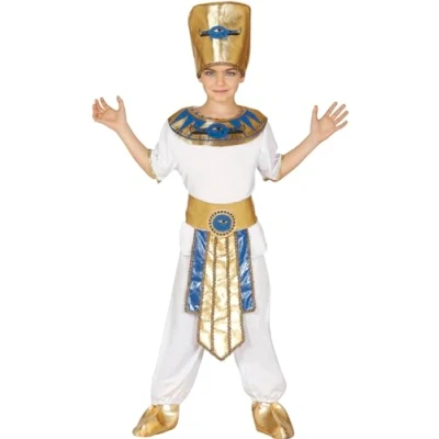 Abbildung von FIESTAS GUIRCA Ägyptischer König Pharao Weiß Goldenes Jungen Kostüm Alter 10 12 Jahre inklusive Kopfbedeckung, Hemd mit Halsschmuck und Gürtel, Hose Für Karneval/Fasching oder Halloween